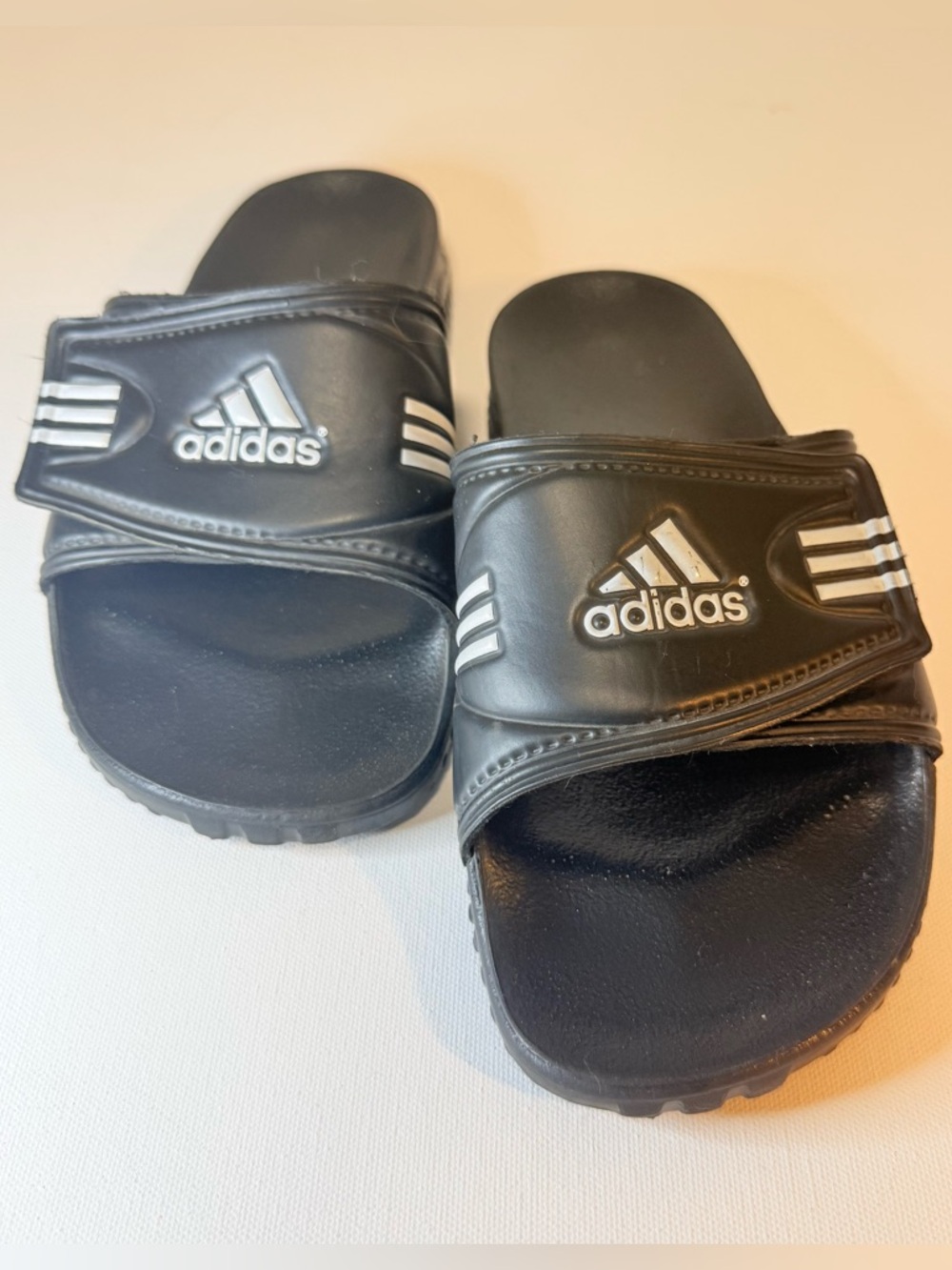 Vintage ADIDAS Slides Made in Italy Black White Adjustable Strap Size 7